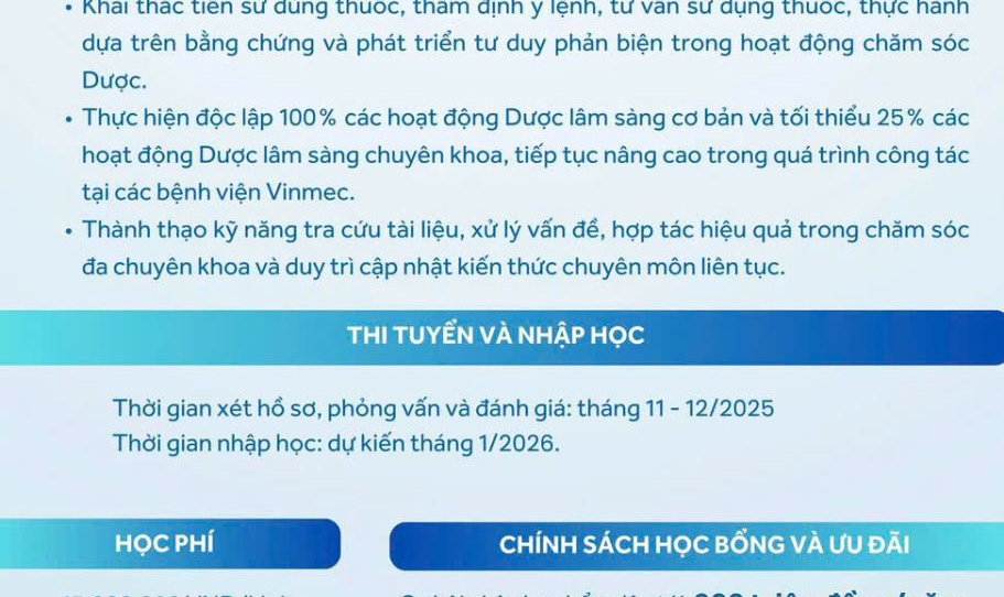 CHƯƠNG TRÌNH ĐÀO TẠO DƯỢC SĨ LÂM SÀNG NGUỒN (CPIP)- KHÓA II- HỆ THỐNG VINMEC