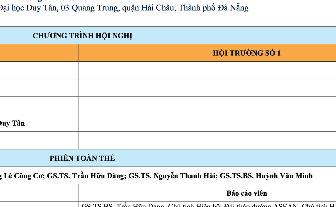 CHƯƠNG TRÌNH DỰ KIẾN HỘI NGHỊ Y DƯỢC DUY TÂN MỞ RỘNG NĂM 2024