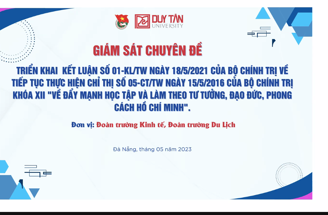 Giám sát chuyên đề về triển khai Kết luận số 01-KL/TW ngày 18/5/2021 của Bộ Chính trị về tiếp tục thực hiện Chỉ thị số 05-CT/TW ngày 15/5/2016 của Bộ Chính trị khóa XII "Về đẩy mạnh học tập và làm theo tư tưởng, đạo đức, phong cách Hồ Chí Minh".