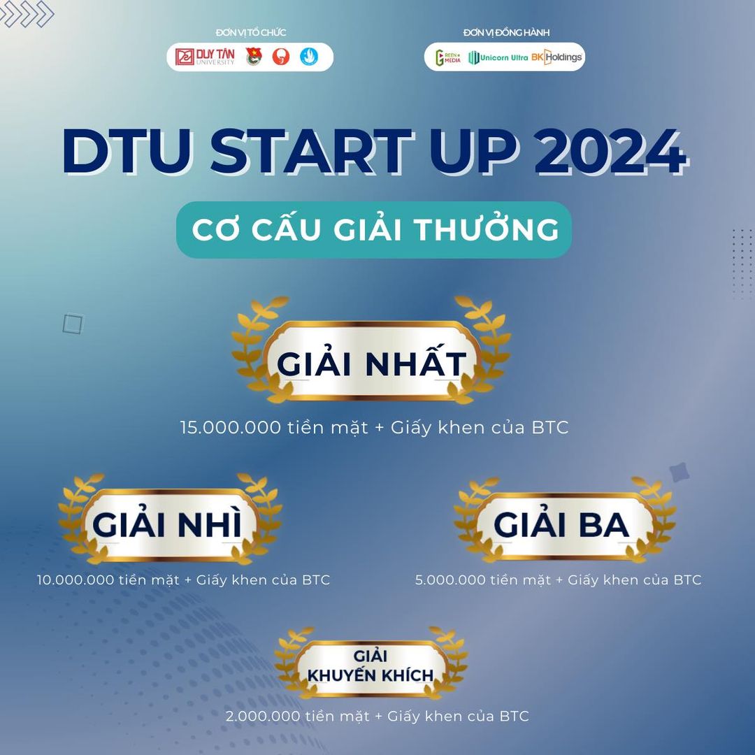 CƠ CẤU GIẢI THƯỞNG CUỘC THI DTU START UP 2024