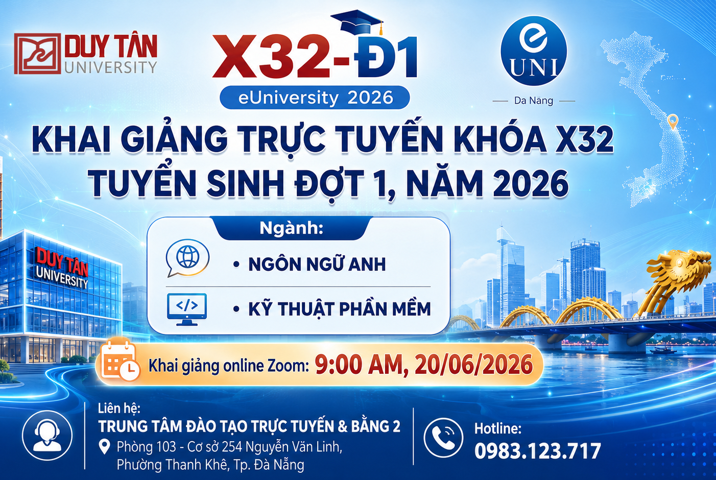 Thông báo Khai giảng ngành NGÔN NGỮ ANH và KỸ THUẬT PHẦN MỀM Khóa X32 đợt 1, tháng 06/2026
