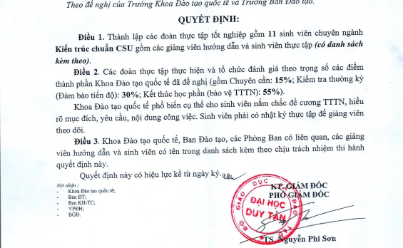 Thành lập các đoàn thực tập tốt nghiệp chuyên ngành Kiến trúc chuẩn CSU đợt tháng 6/2025