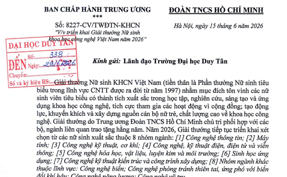 Thông báo_ Về việc đề cử tham gia xét chọn Giải thưởng Nữ sinh Khoa học Công nghệ Việt Nam năm 2026