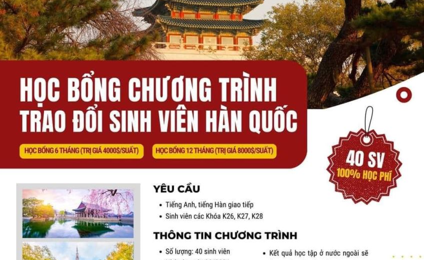 HỌC BỔNG CHƯƠNG TRÌNH TRAO ĐỔI SINH VIÊN TẠI HÀN QUỐC