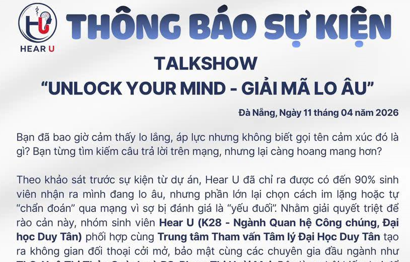 THÔNG BÁO SỰ KIỆN TALKSHOW - "UNLOCK YOUR MIND - GIẢI MÃ LO ÂU