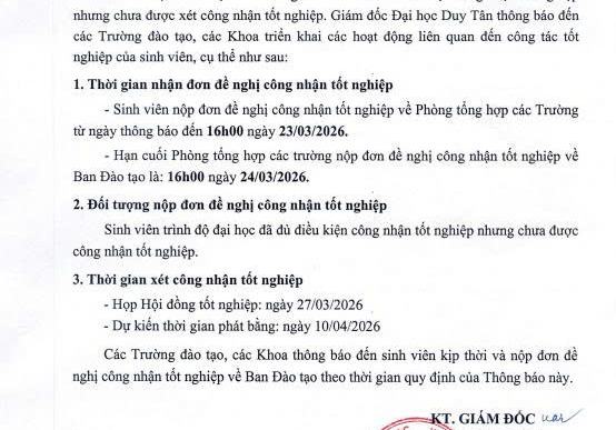 THÔNG BÁO - Về việc xét công nhận tốt nghiệp đợt tháng 03/2026