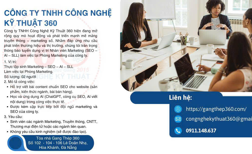 Công ty TNHH Công nghệ Kỹ thuật 360 cần tuyển 02 thực tập sinh Marketing