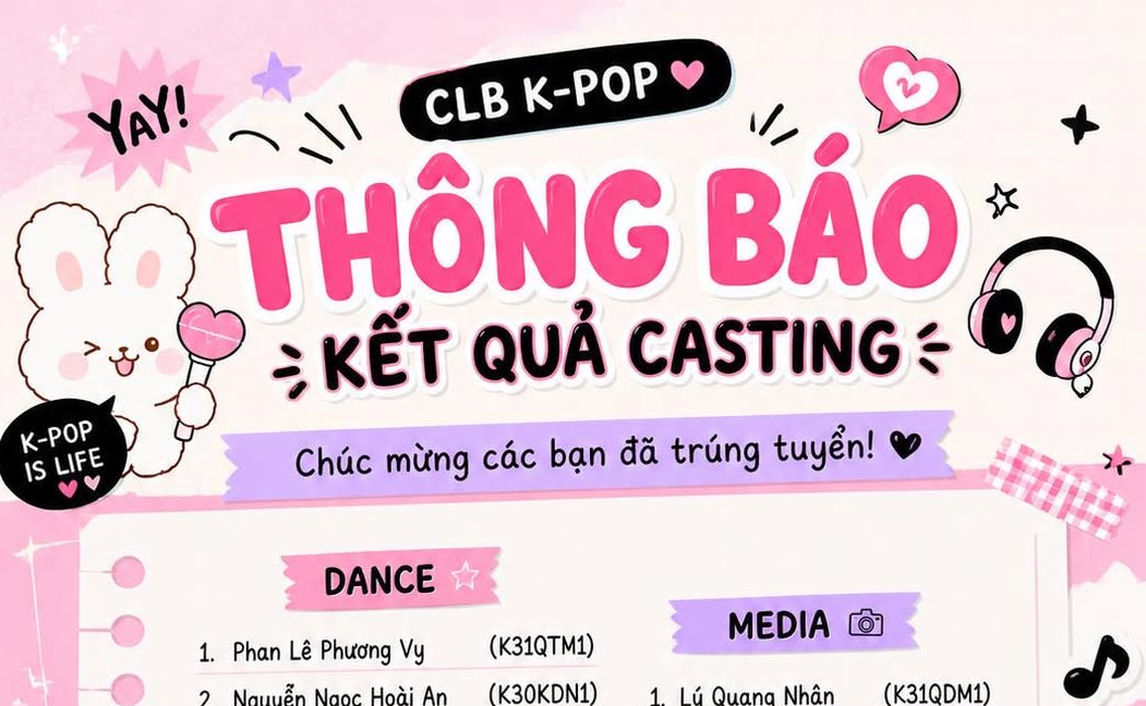 THÔNG BÁO KẾT QUẢ CASTING DTU K-POP CLUB