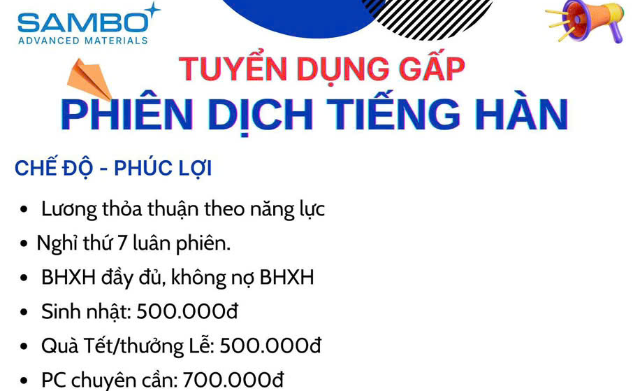 TUYỂN DỤNG PHIÊN DỊCH TIẾNG HÀN