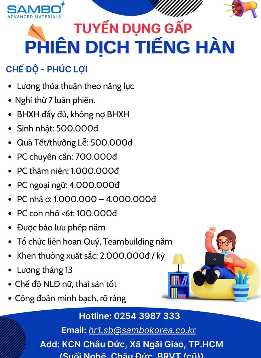 TUYỂN DỤNG PHIÊN DỊCH TIẾNG HÀN