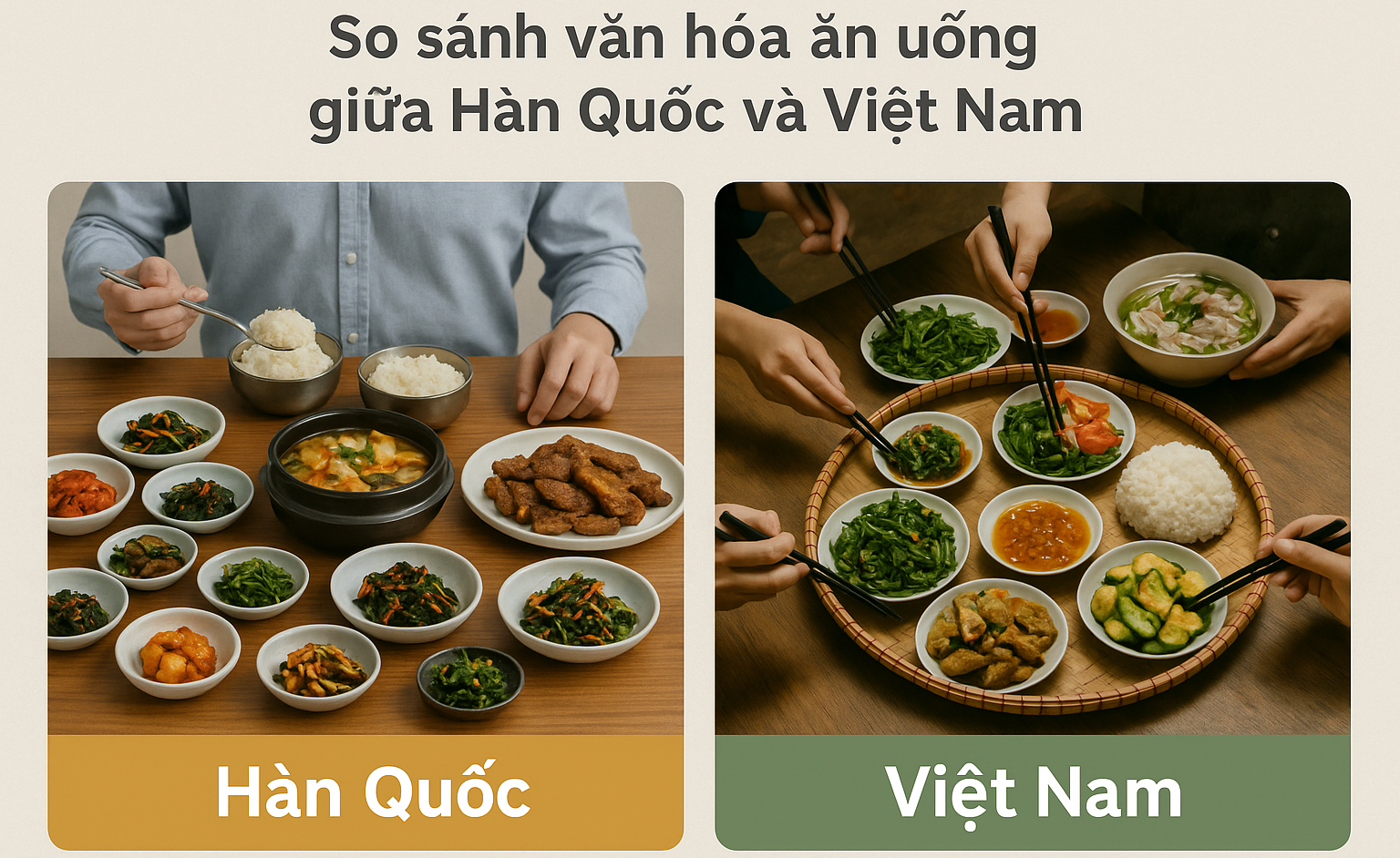 So sánh văn hóa ăn uống giữa Hàn Quốc và Việt Nam (한국과 베트남의 식문화 비교)