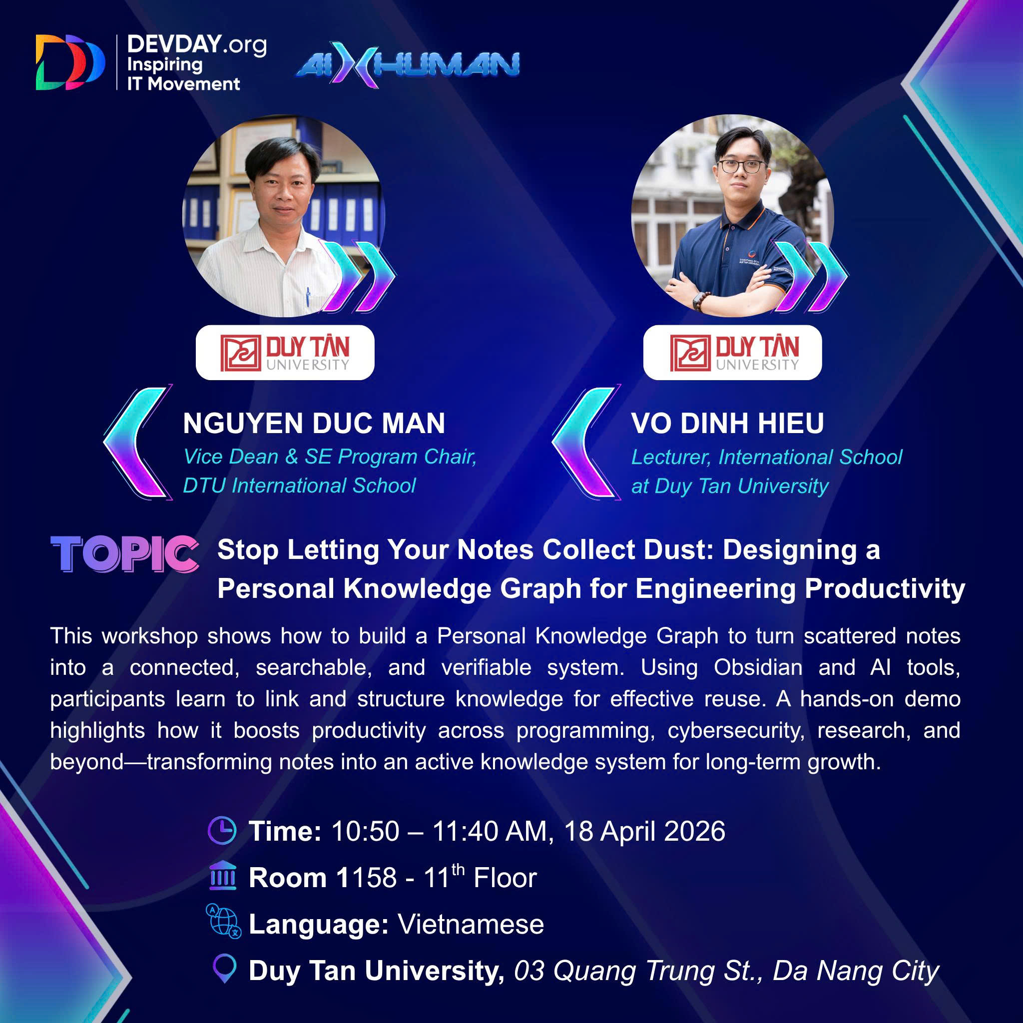 🎯🎯GẶP GỠ DIỄN GIẢ: TIẾN SĨ NGUYỄN ĐỨC MẬN VÀ THẠC SĨ VÕ ĐÌNH HIẾU CỦA ĐH DUY TÂN TẠI DEVDAY 2026