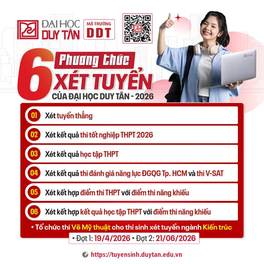 ✨✨ ĐẠI HỌC DUY TÂN ÁP DỤNG 6 PHƯƠNG THỨC XÉT TUYỂN  NĂM 2026