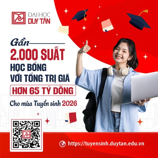 🌈🌈 [HOT] Đại học Duy Tân công bố chính sách học bổng tuyển sinh 2026 - Gần 2.000 suất, tổng trị giá hơn 65 tỷ đồng!