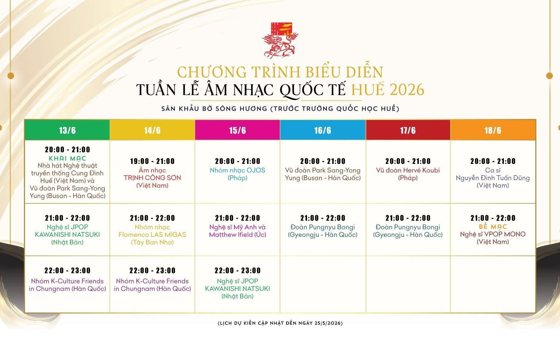 TUẦN LỄ ÂM NHẠC QUỐC TẾ HUẾ 2026 – NHỊP CẦU GIAO LƯU VĂN HÓA VIỆT NAM – HÀN QUỐC