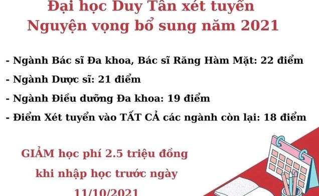 ĐẠI HỌC DUY TÂN XÉT TUYỂN NGUYỆN VỌNG BỔ SUNG