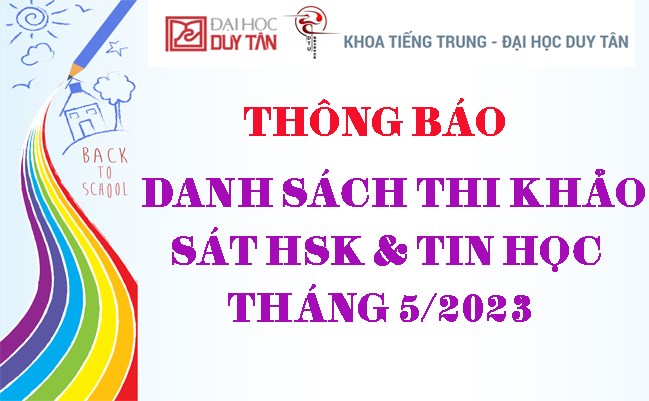 Danh sách thi khảo sát HSK & Tin học tháng 05/2023