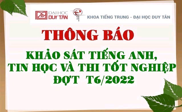 Thông báo về việc Khảo sát Tiếng Anh, Tin học và Thi tốt nghiệp đợt tháng 06/2022