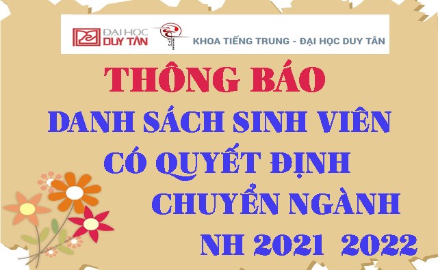 Danh sách sinh viên có QĐ Chuyển ngành NH 2021-2022