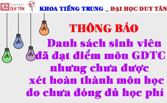 Danh sách sinh viên đã đạt điểm môn giáo dục thể chất nhưng chưa được xét hoàn thành môn học do chưa đóng đủ học phí