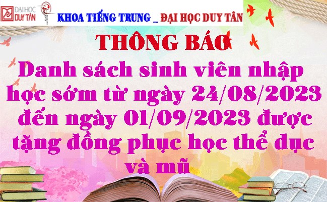 Danh sách sinh viên K29 nhập học sớm từ 24/8/2023 đến 01/09/2023 được nhận đồng phục học thể dục và mũ