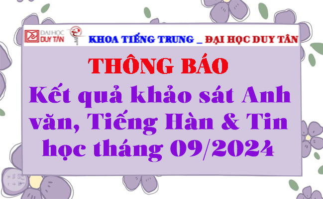 Kết quả khảo sát Anh văn, Tiếng Hàn & Tin học tháng 09/2024