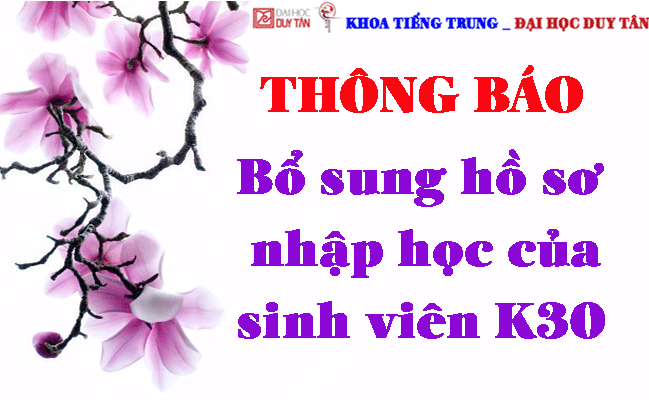 Thông báo Bổ sung hồ sơ nhập học của sinh viên K30