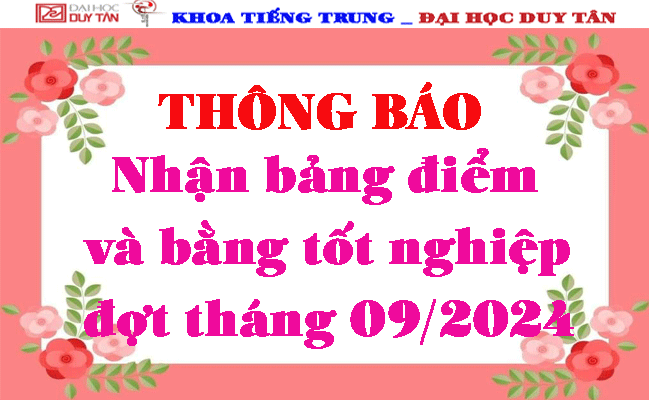 Thông báo nhận bảng điểm và bằng tốt nghiệp đợt tháng 09/2024