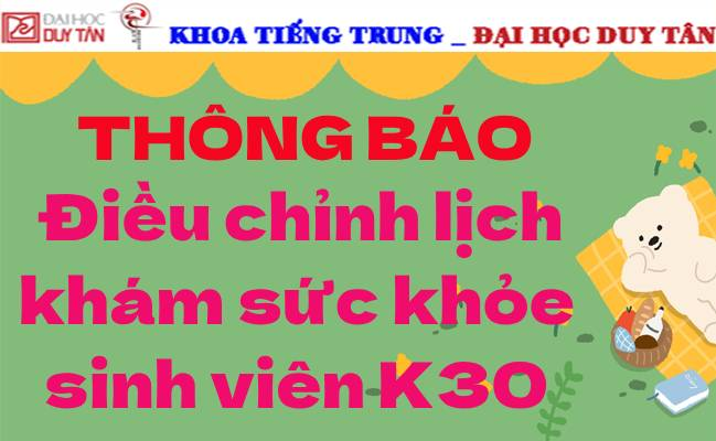 Thông báo điều chỉnh lịch khám sức khỏe sinh viên K30
