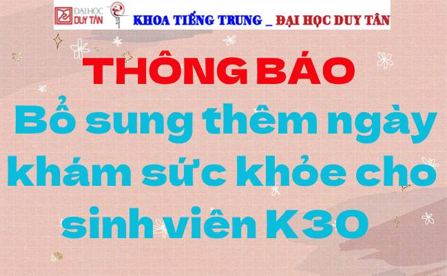 Thông bao Bổ sung thêm ngày khám sức khỏe cho sinh viên K30