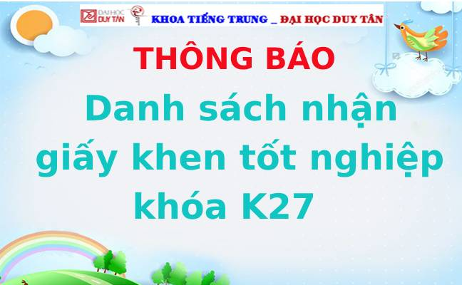 Danh sách sinh viên nhận giấy khen tốt nghiệp khóa K27