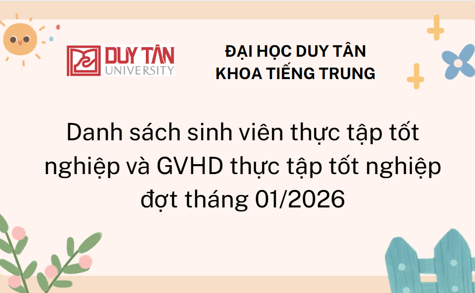 Danh sách sinh viên thực tập tốt nghiệp và GVHD thực tập tốt nghiệp đợt tháng 01/2026