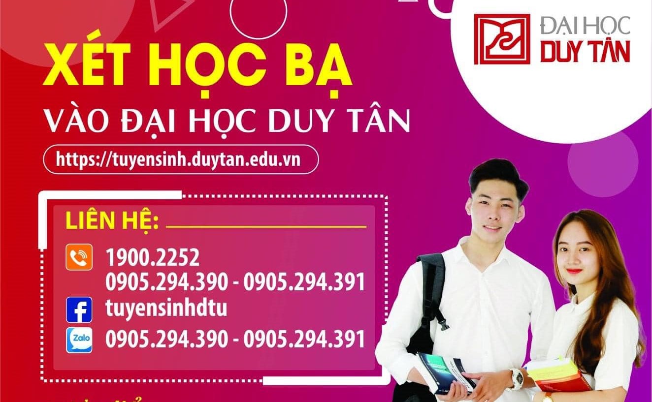 ĐẠI HỌC DUY TÂN xét tuyển bằng kết quả Học bạ THPT cho tất cả các ngành theo 2 phương thức