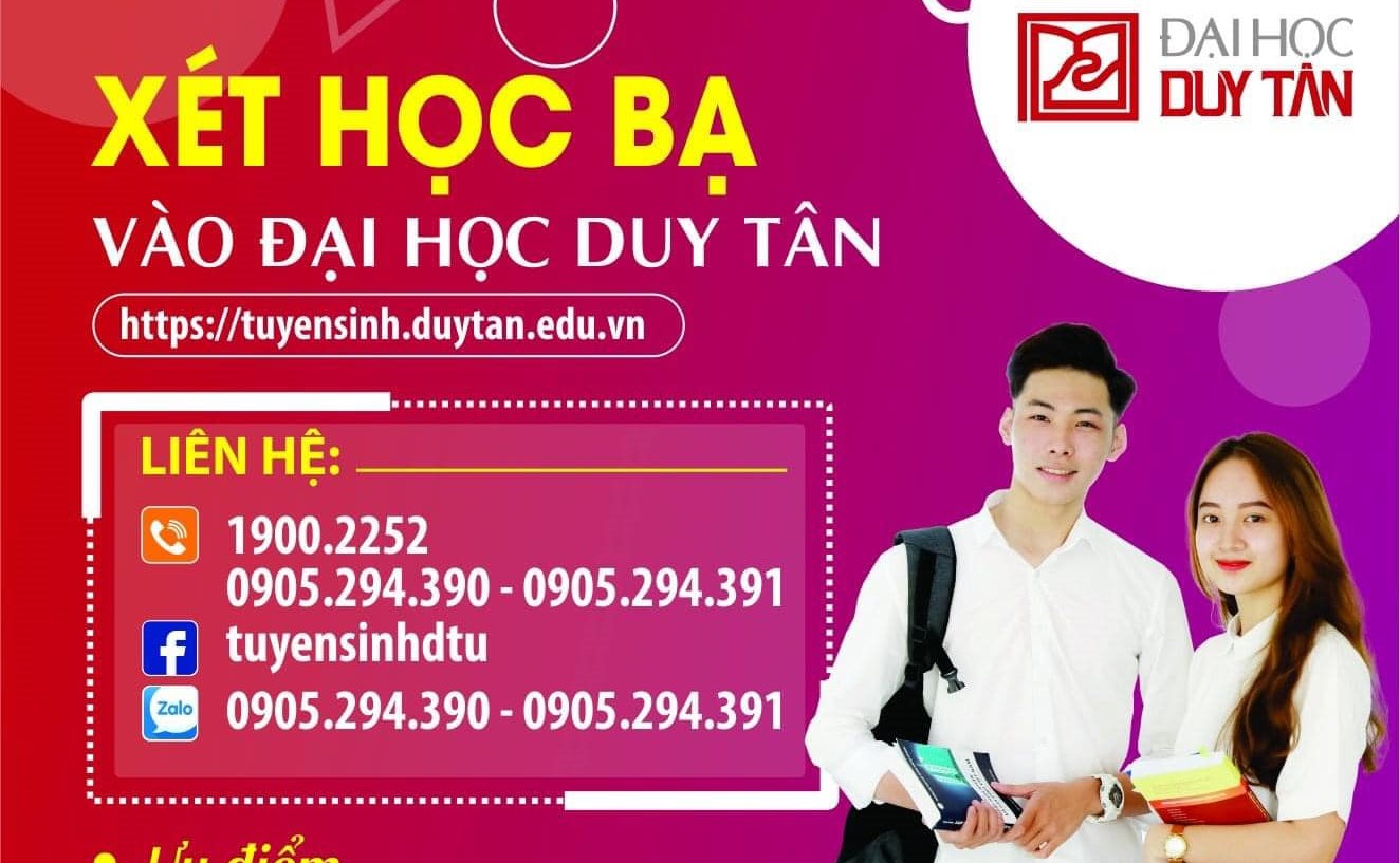 ĐẠI HỌC DUY TÂN xét tuyển bằng kết quả Học bạ THPT cho tất cả các ngành theo 2 phương thức