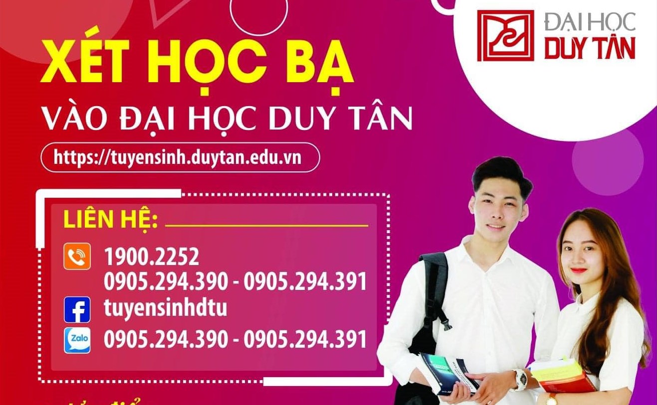 ĐẠI HỌC DUY TÂN xét tuyển bằng kết quả Học bạ THPT cho tất cả các ngành theo 2 phương thức