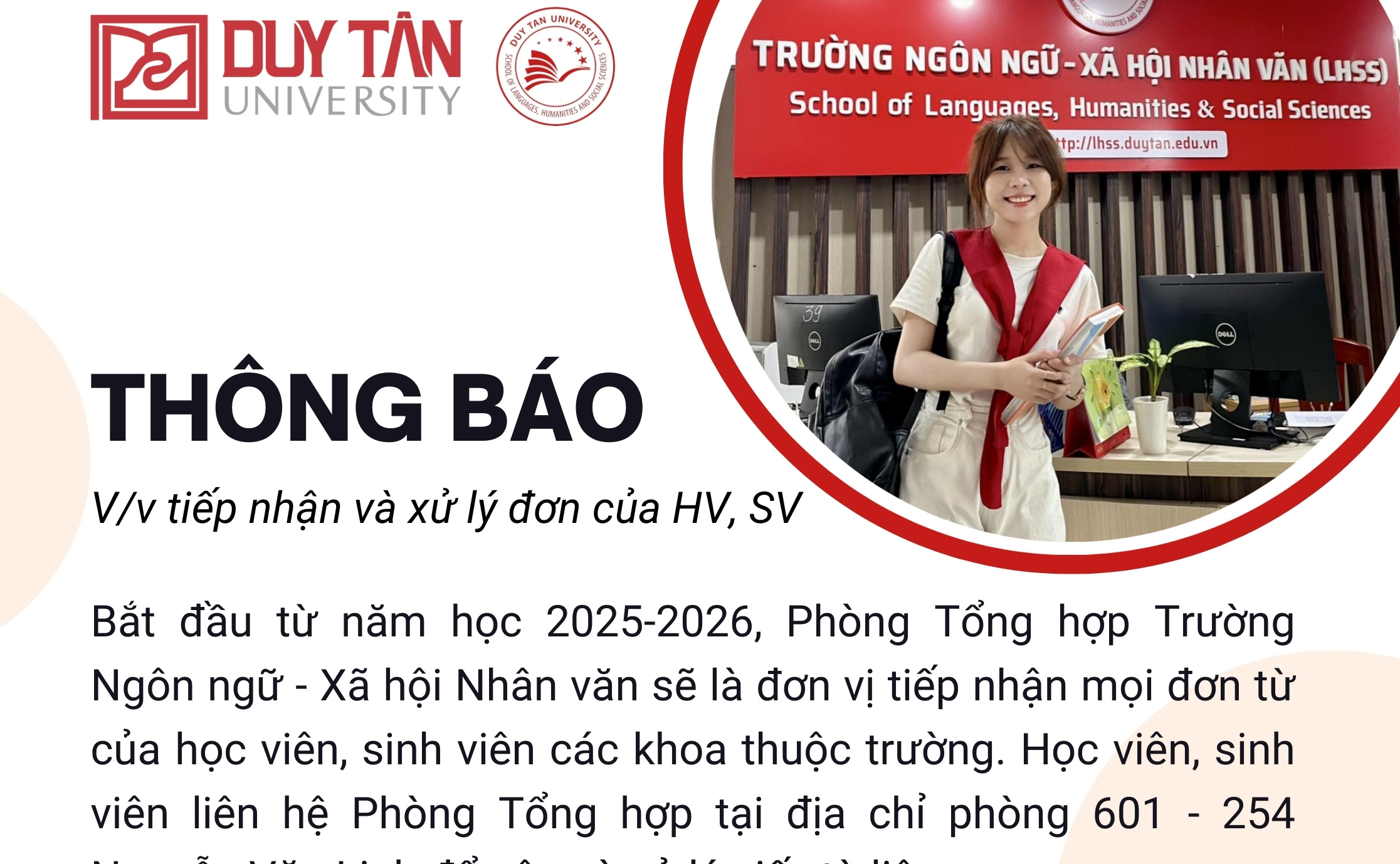 Thông báo v/v tiếp nhận và xử lý đơn từ học viên, sinh viên