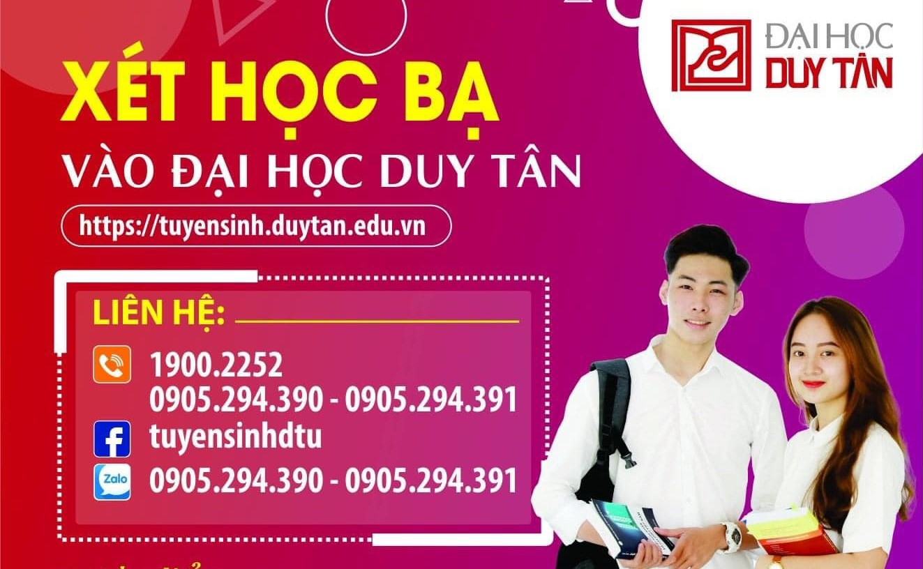 ĐẠI HỌC DUY TÂN xét tuyển bằng kết quả Học bạ THPT cho tất cả các ngành theo 2 phương thức
