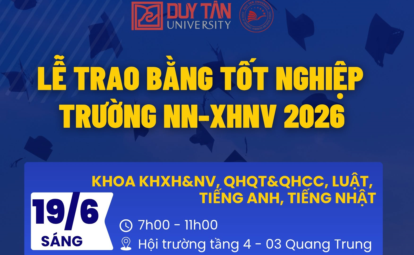 Thông báo Lễ trao bằng TN Trường NN-XHNV Tháng 6/2026