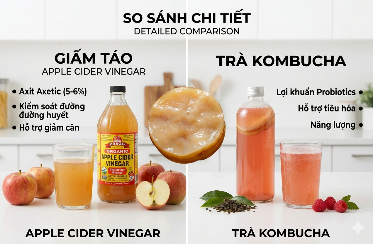 Nên uống Giấm táo hay Kombucha? Câu trả lời nằm ở mục tiêu sức khỏe của bạn.