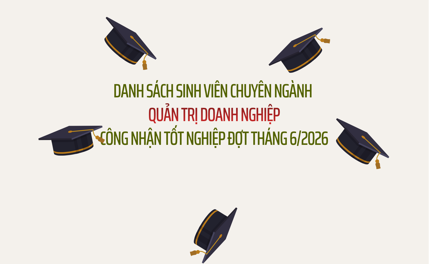 Danh sách sinh viên chuyên ngành Quản trị Doanh nghiệp công nhận tốt nghiệp đợt tháng 6/2026