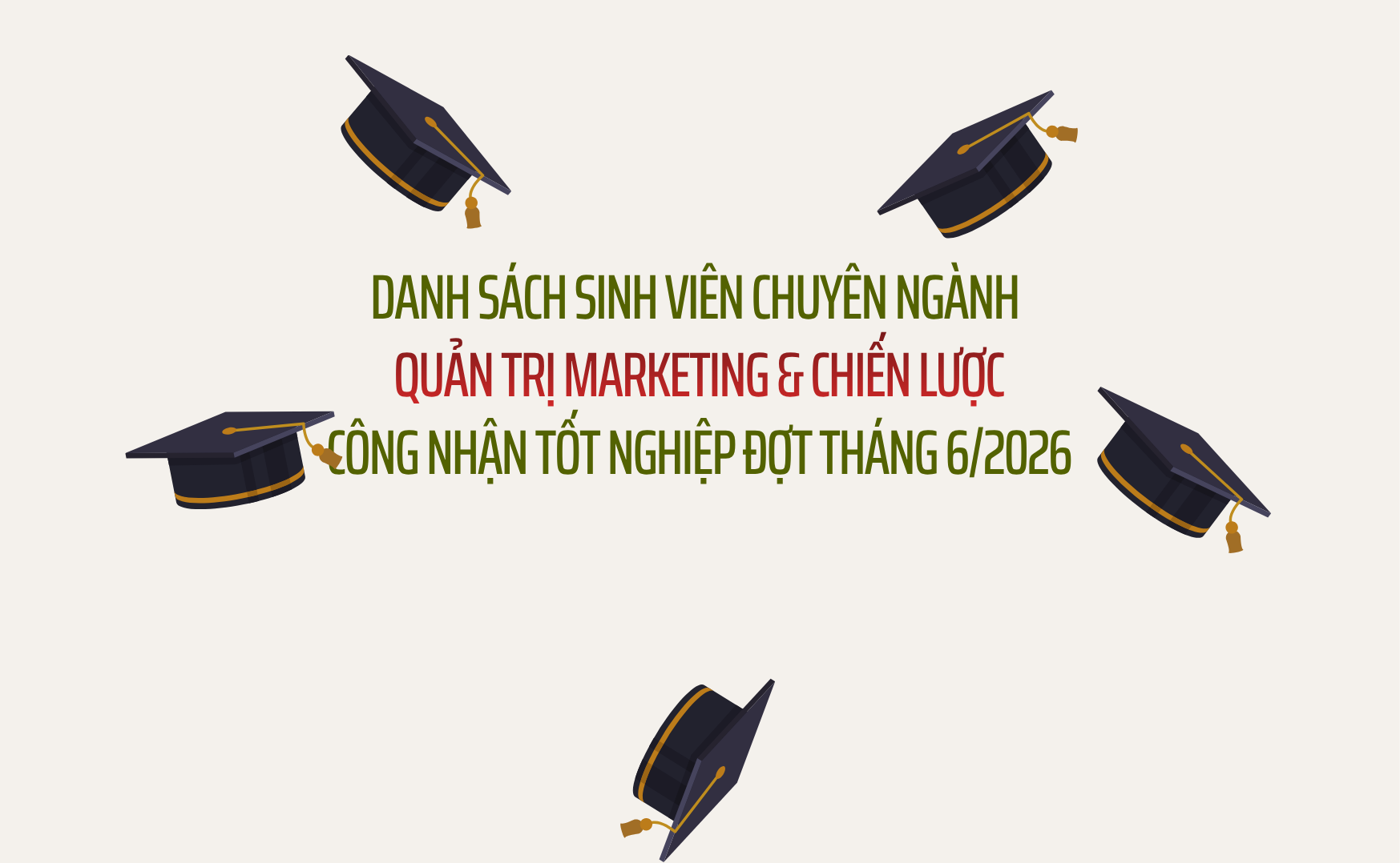Danh sách sinh viên chuyên ngành Quản trị Marketing & Chiến lược công nhận tốt nghiệp đợt tháng 6/2026