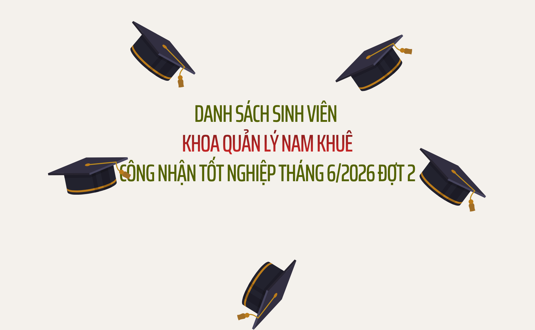 Danh sách sinh viên Khoa Quản lý Nam Khuê công nhận tốt nghiệp tháng 6/2026 đợt 2