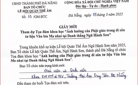 Giấy mời Giảng viên - Sinh viên tham dự Tọa đàm tại danh thắng Ngũ Hành Sơn ( Đà Nẵng)