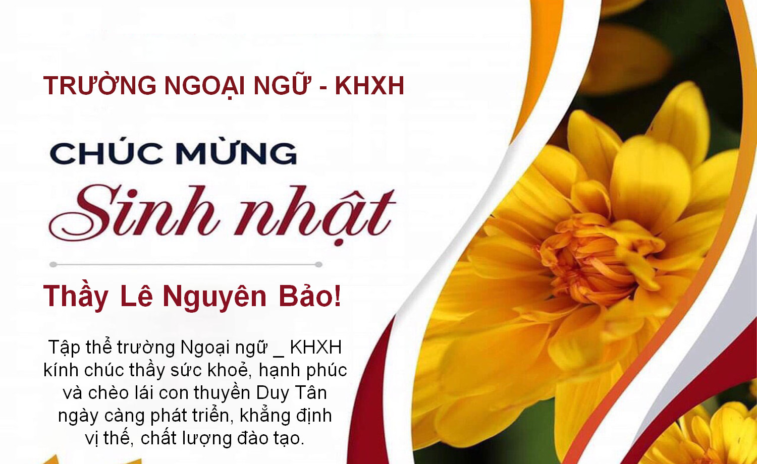 Thư chúc mừng sinh nhật Thầy Hiệu Trưởng - Trường Đại học Duy Tân