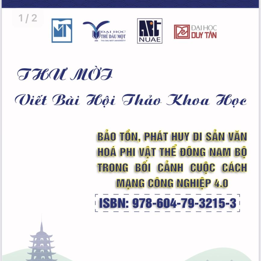 Thư mời viết bài hội thảo khoa học: Bảo tồn, phát huy di sản văn hóa phi vật thể Đông Nam Bộ trong bối cảnh cuộc cách mạng công nghiệp 4.0 